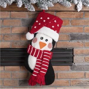 Glitzhome 19" L 3D Penguin Christmas Stocking Oversize Handmade Hooked Xmas